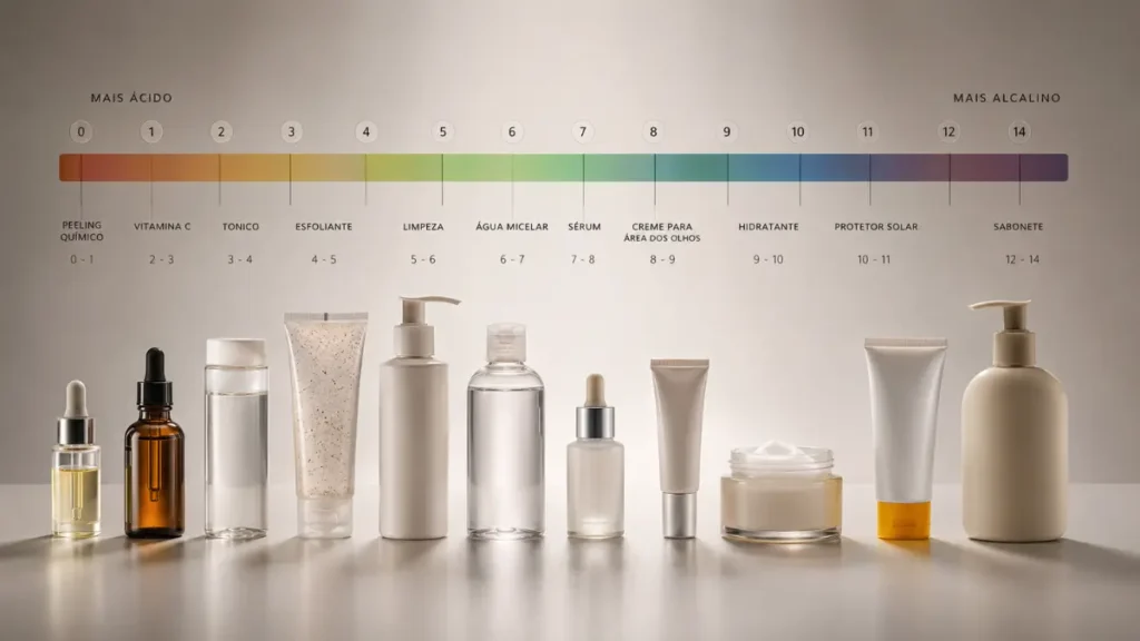 pH produtos skincare infográfico sequência aplicação