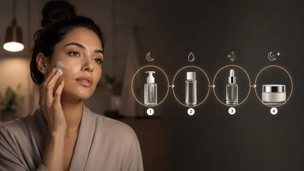 etapas skincare noturno ordem correta infográfico