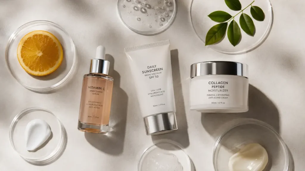 ingredientes ativos anti-aging skincare retinol vitamina C niacinamida