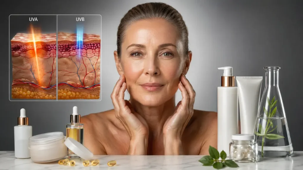 diferença UVA UVB penetração pele fotoproteção anti-aging