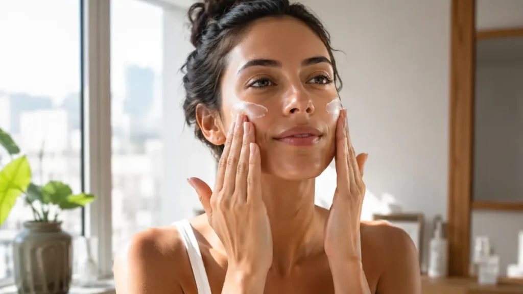 aplicação protetor solar rotina skincare matinal
