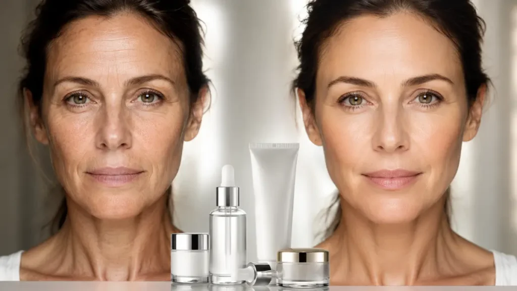 resultado rotina skincare antienvelhecimento antes depois