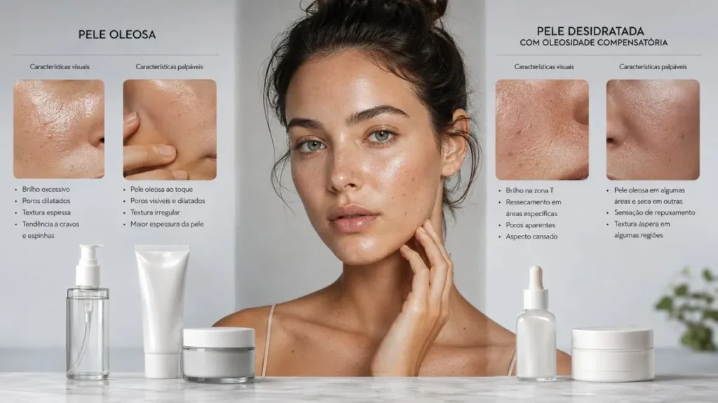 diferença pele oleosa pele desidratada infográfico skincare