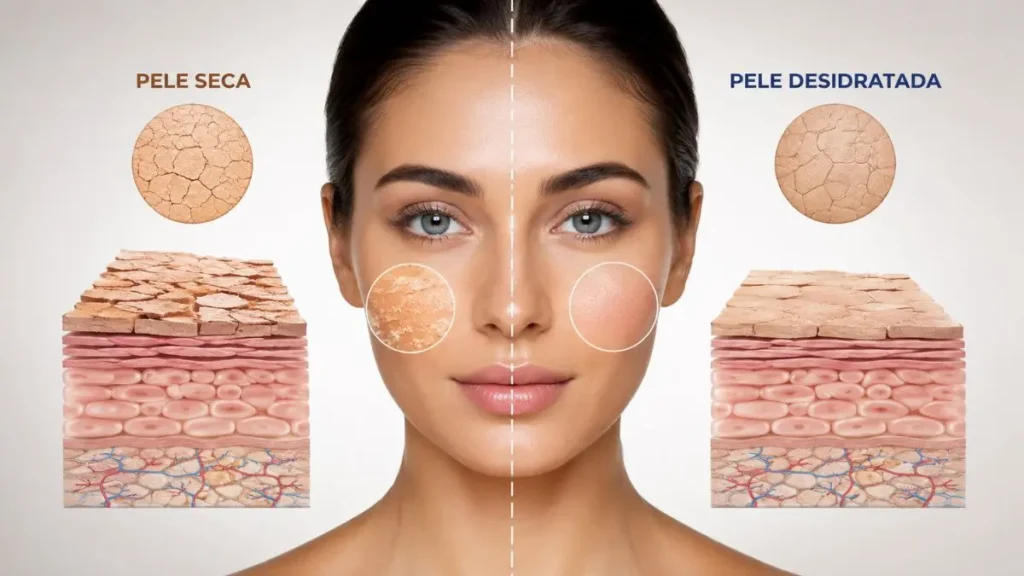diferença pele seca desidratada infográfico dermatologia