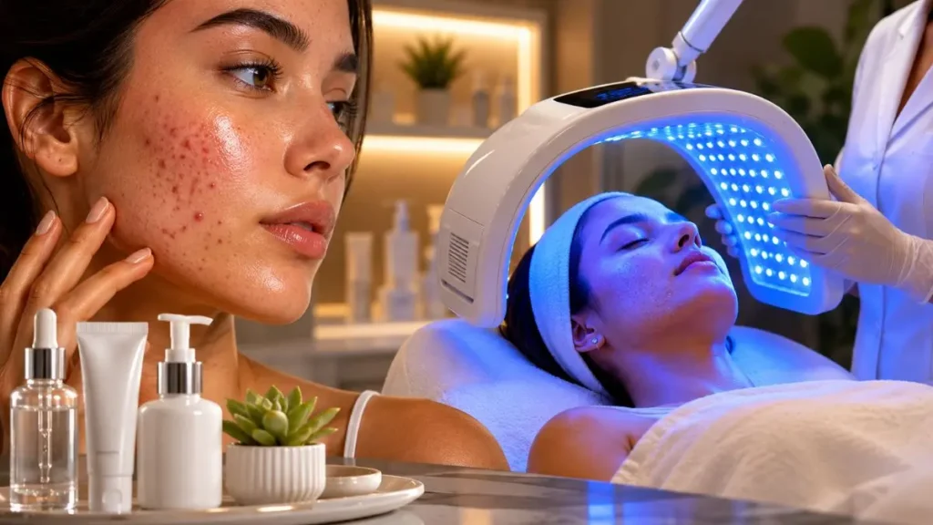 tratamento acne LED consultório dermatologista