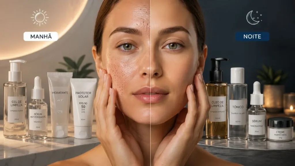 rotina skincare manhã noite poros dilatados oleosidade