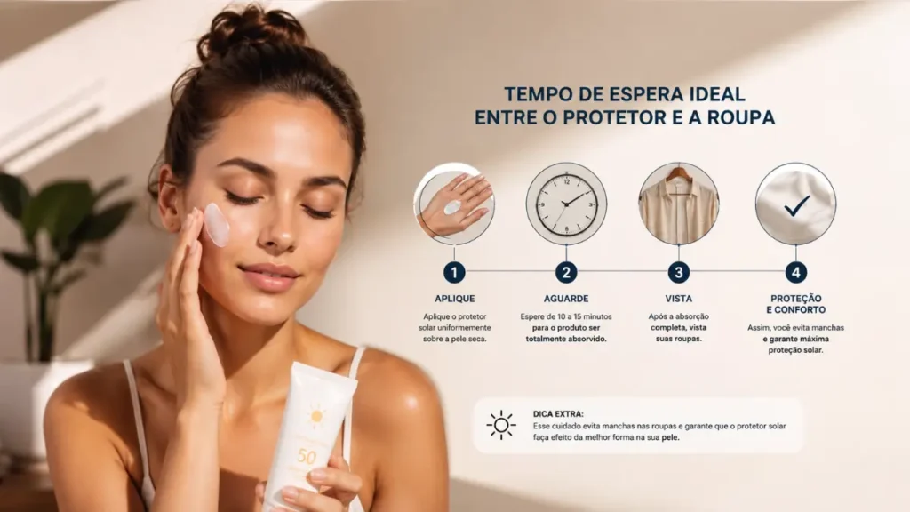 tempo absorção protetor solar antes vestir roupa prevenir manchas