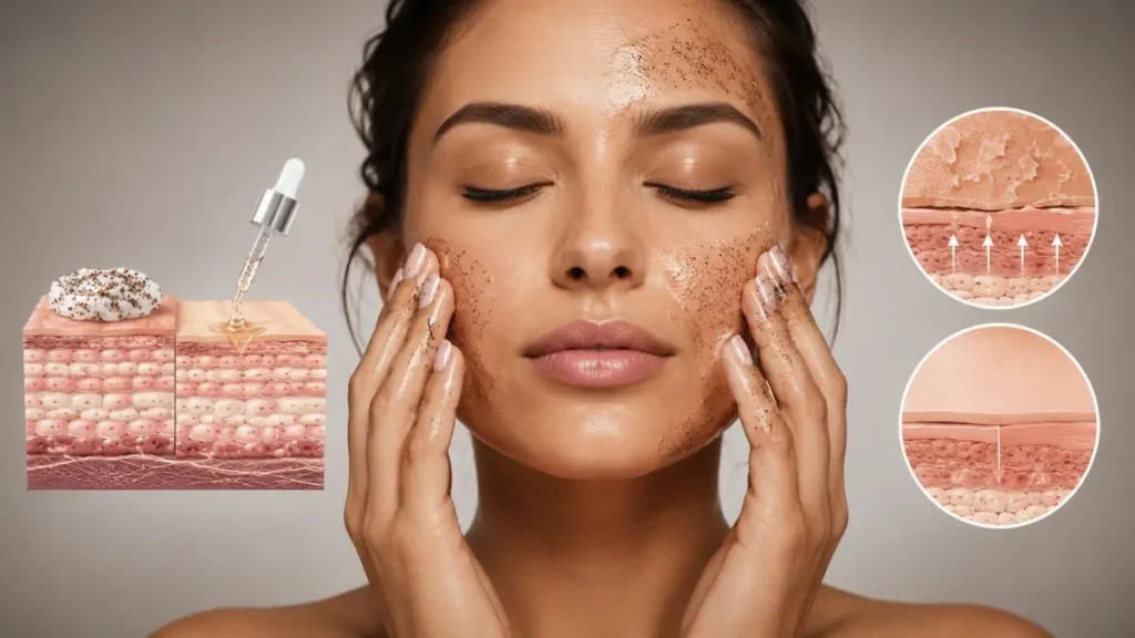 esfoliação facial tipos ação camadas pele diagrama