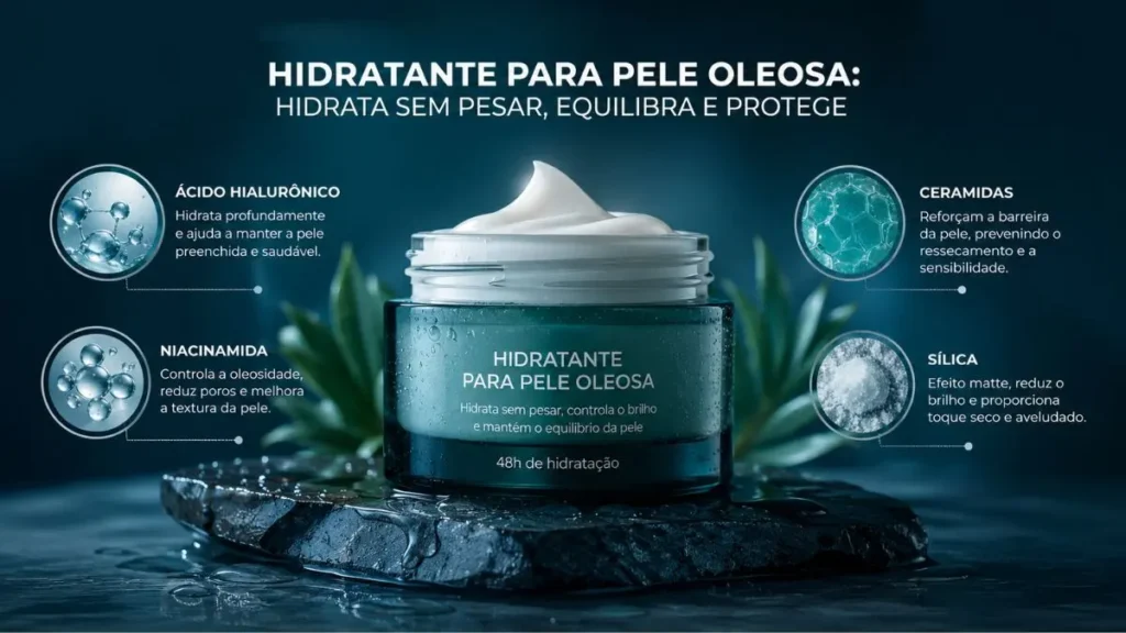 ingredientes hidratante pele oleosa ácido hialurônico niacinamida ceramidas