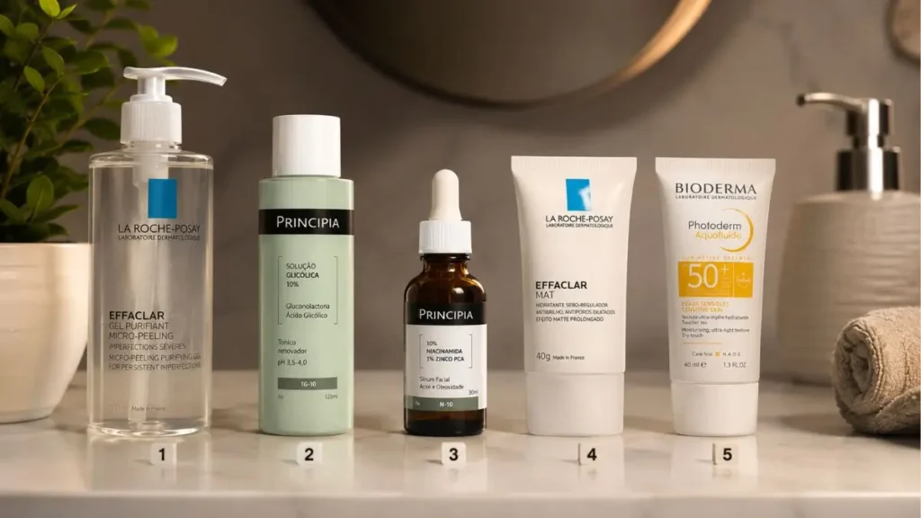 rotina skincare pele oleosa ordem produtos hidratante protetor solar