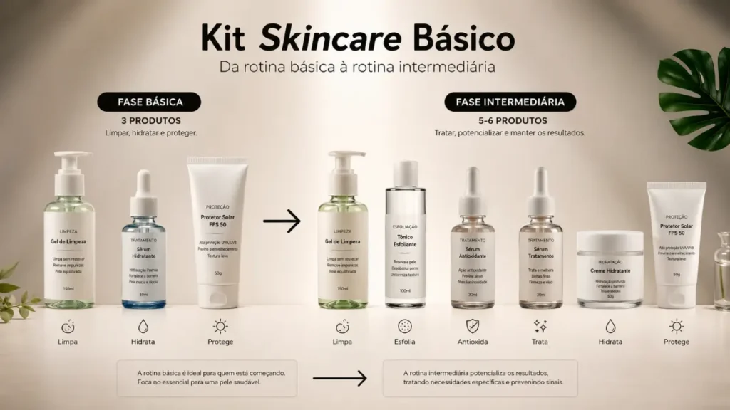 progressão rotina skincare básico para intermediário produtos ativos pele