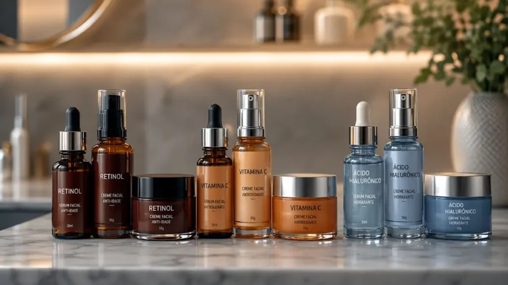 ativos cremes antirrugas retinol vitamina C ácido hialurônico