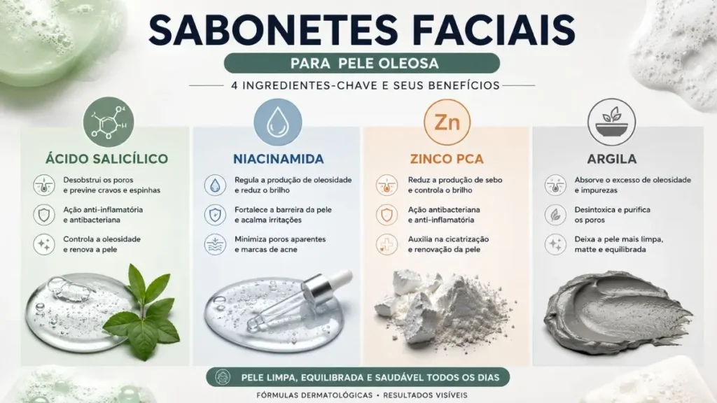 Sabonetes Faciais para Pele Oleosa: Como Escolher e Usar 2 ingredientes sabonete facial pele oleosa comparativo