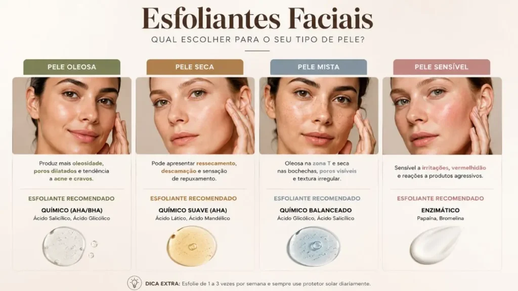 infográfico tipo de pele esfoliante recomendado