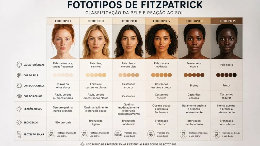 tabela fototipos pele Fitzpatrick FPS recomendado