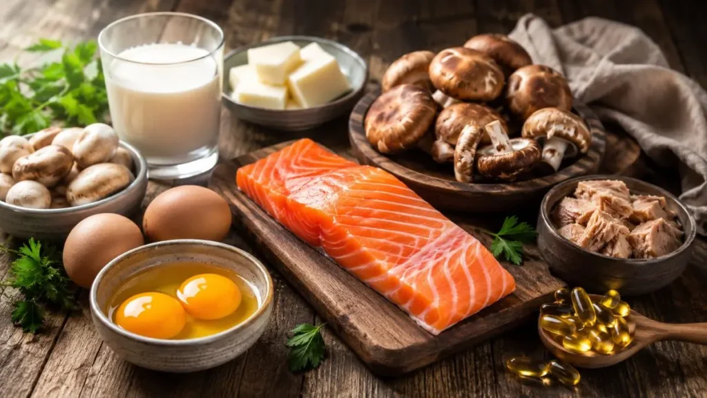 alimentos fontes de vitamina D peixe ovo cogumelo