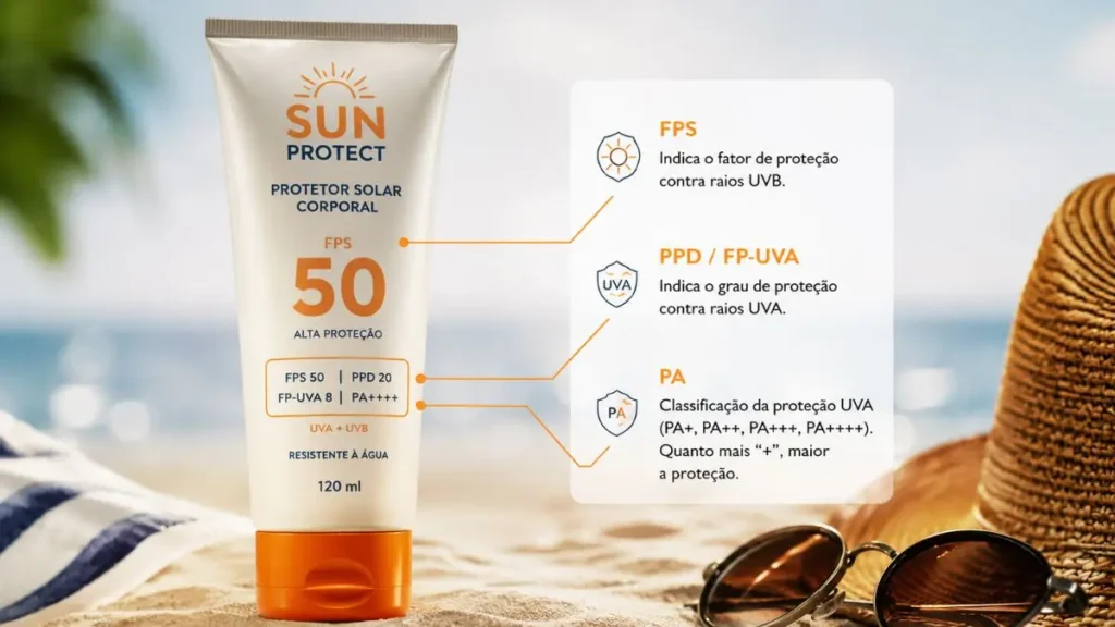 como ler rótulo protetor solar corporal FPS UVA