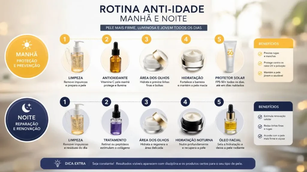 rotina skincare antirrugas manhã noite