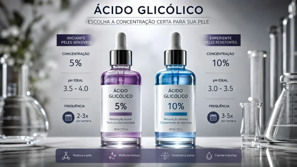 Concentração e pH do ácido glicólico em produtos de skincare