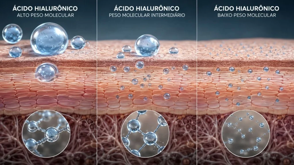 Comparação dos diferentes pesos moleculares do ácido hialurônico
